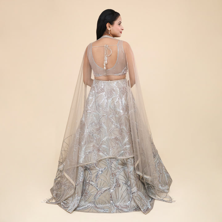 Silver Crop Top Ceremonial Lehenga- Vastrachowk