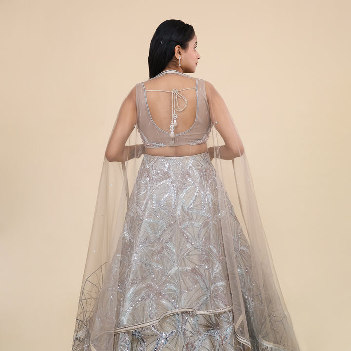 Silver Crop Top Ceremonial Lehenga- Vastrachowk