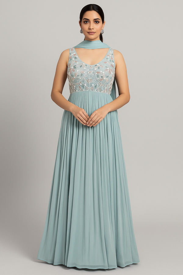 Sky Blue Anarkali with Dupatta 