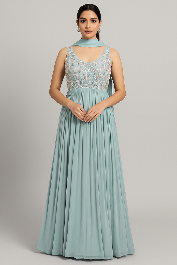 Sky Blue Anarkali with Dupatta 