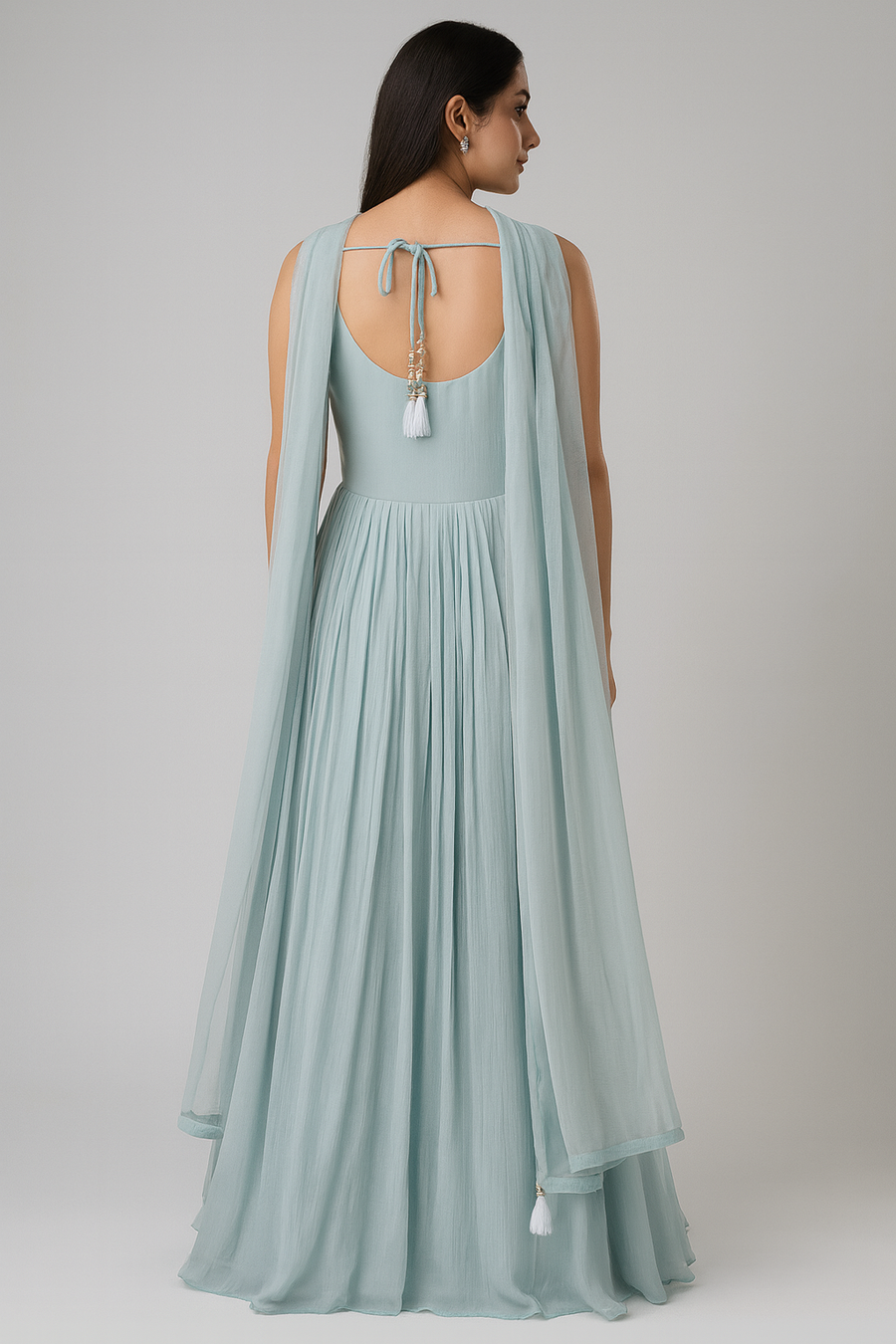 Sky Blue Anarkali with Dupatta back profile