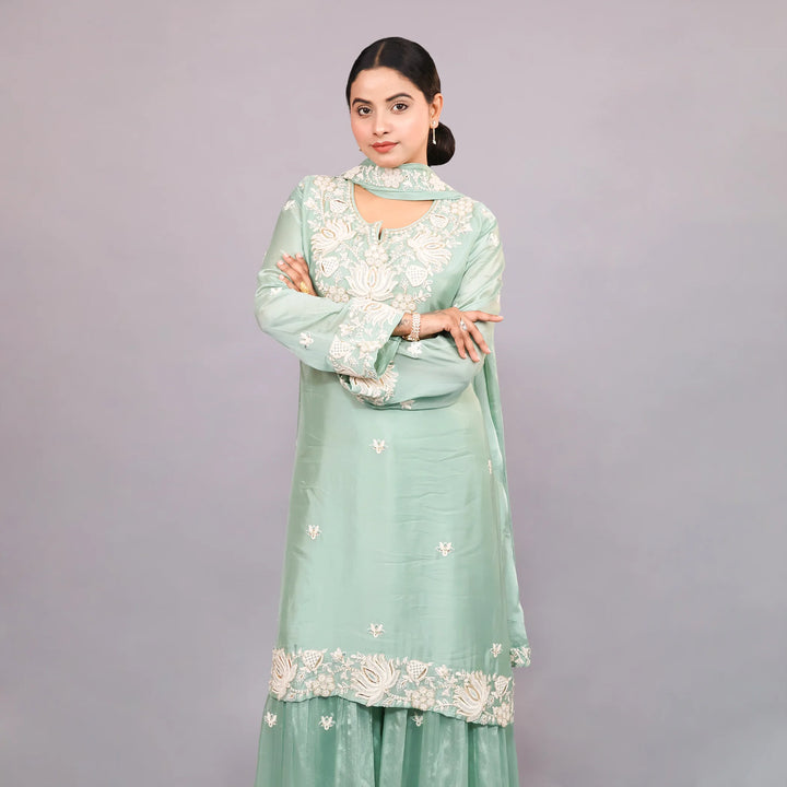 Sky Green Straight Suit with Sharara & Dupatta Vastrahowk