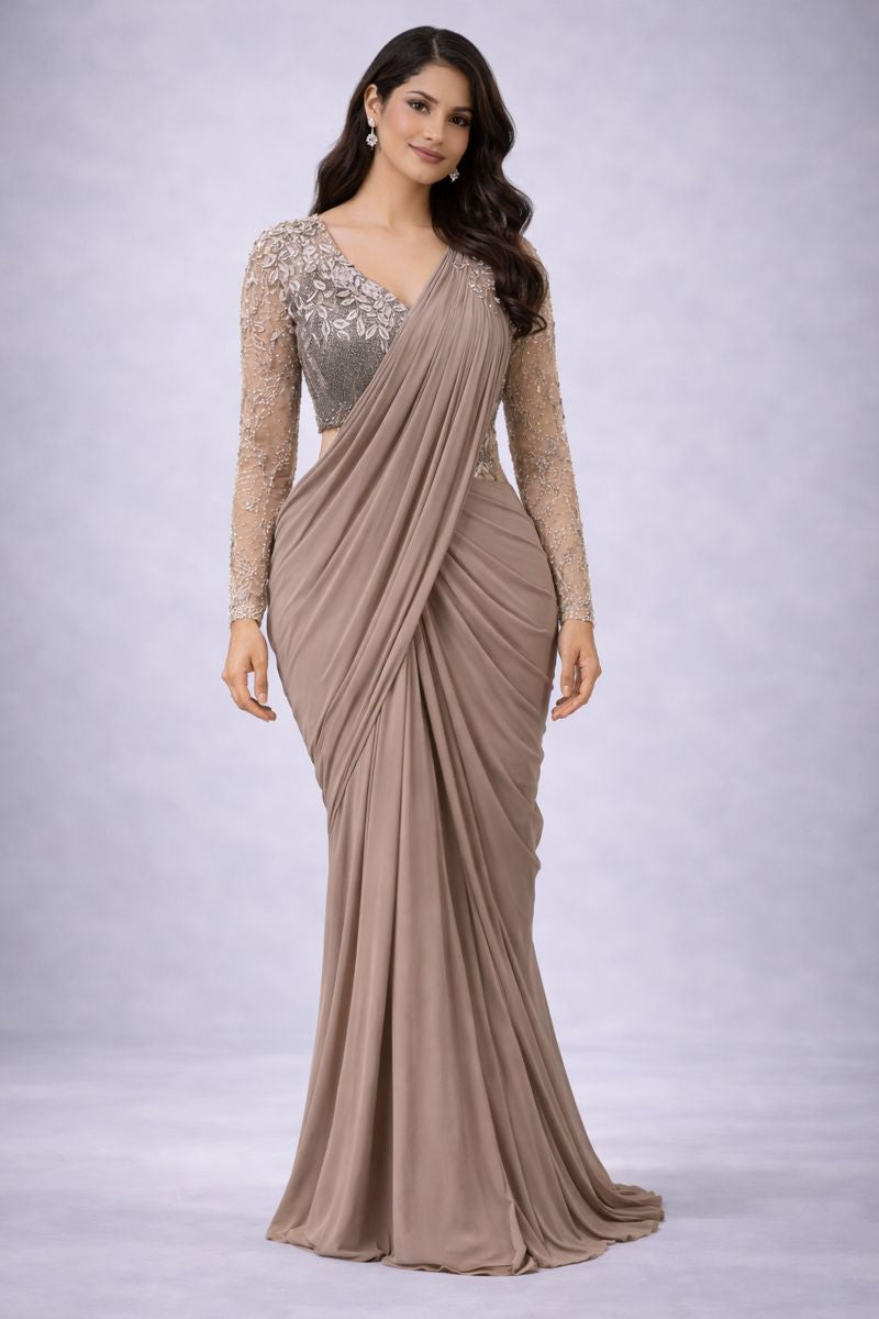 Smoke Gray Pre Drape Saree