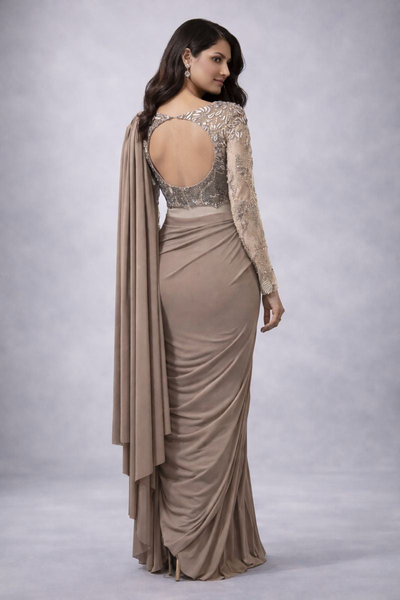 Smoke Gray Pre Drape Saree