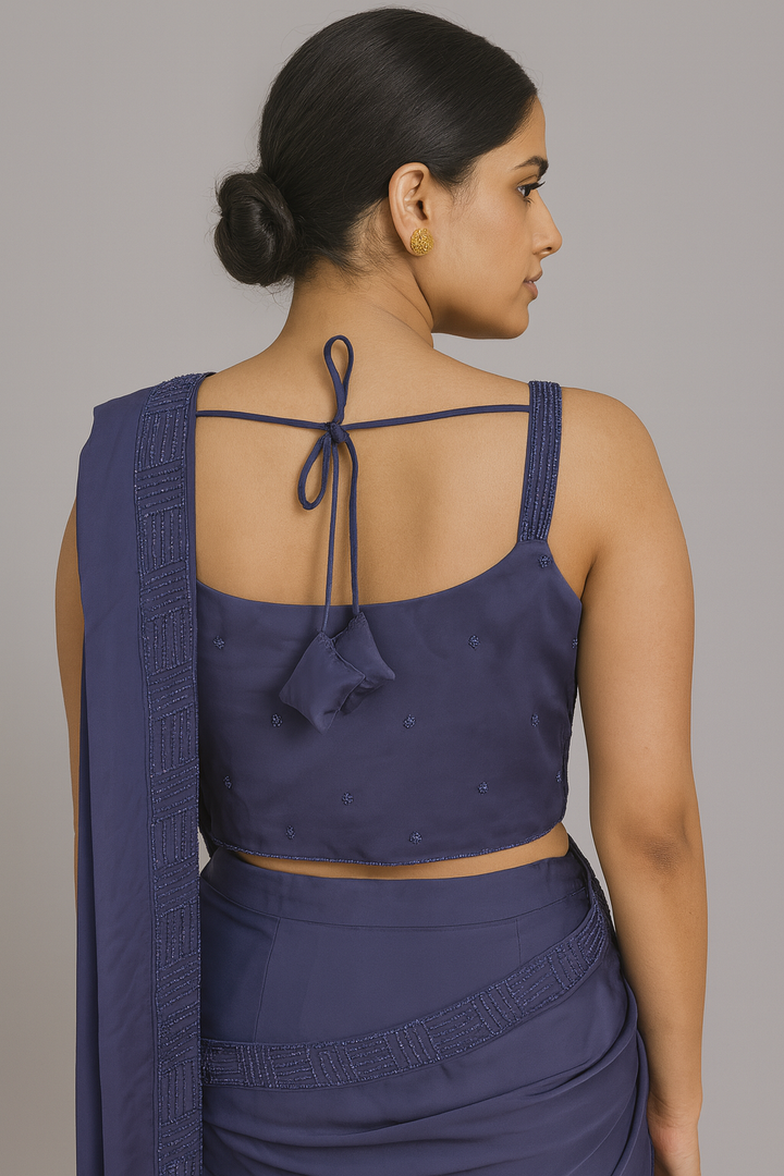 Strap Blouse Drape Saree back profile