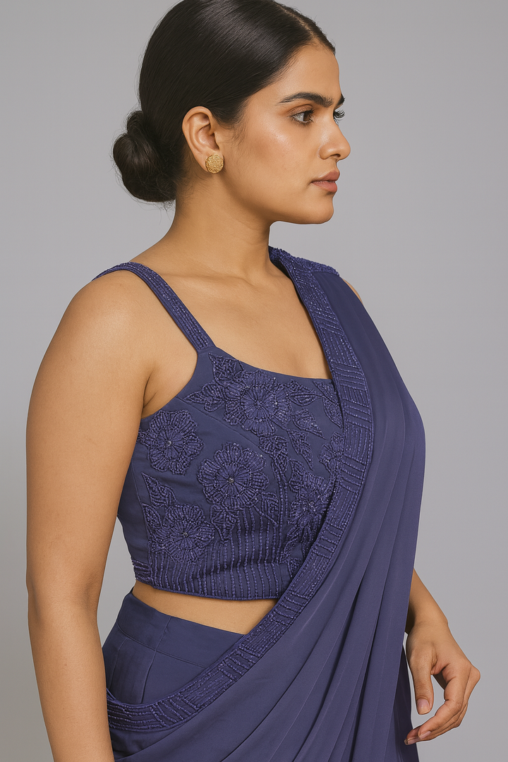 Strap Blouse Drape Saree side close profile