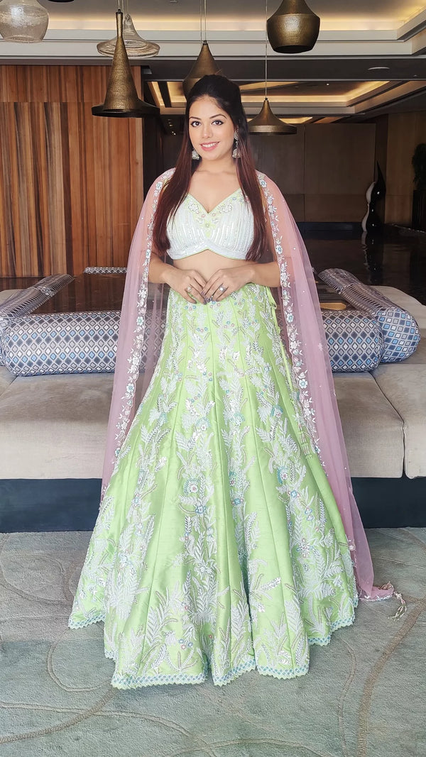 Green Crop Top Skirt with Dupatta