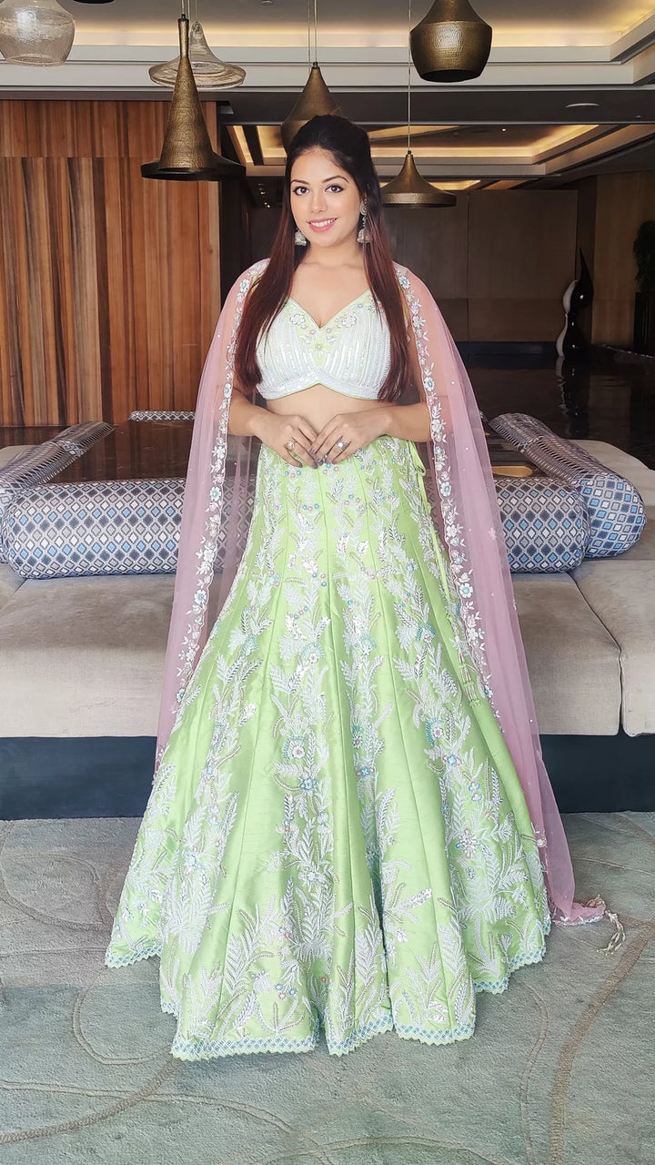 Green Crop Top Skirt with Dupatta