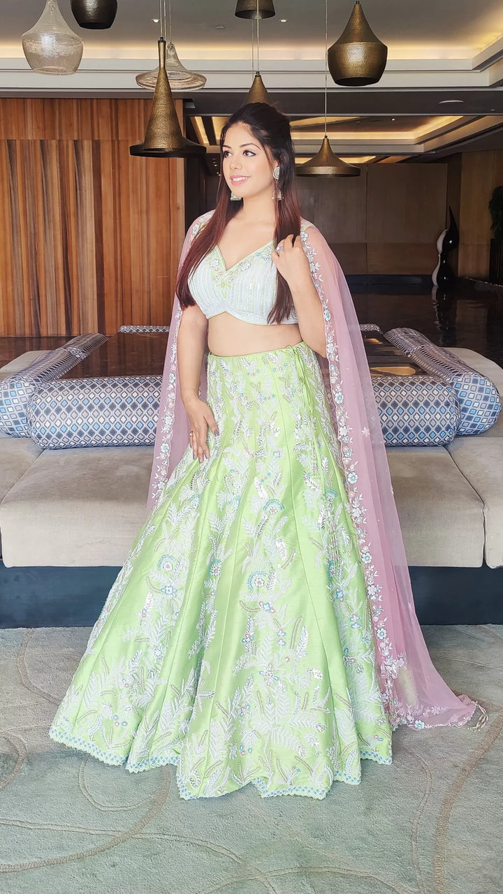 Green Crop Top Skirt with Dupatta
