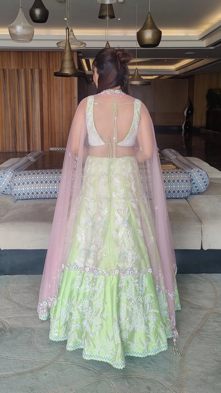 Green Crop Top Skirt with Dupatta
