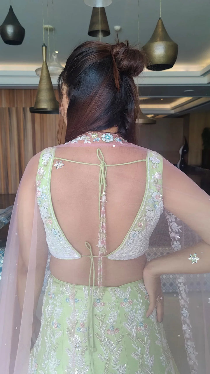 Green Crop Top Skirt with Dupatta