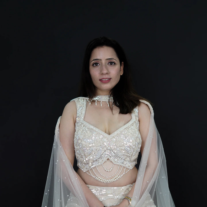 Stunning Ceremonial Crop Top Skirt Set Vastrachowk