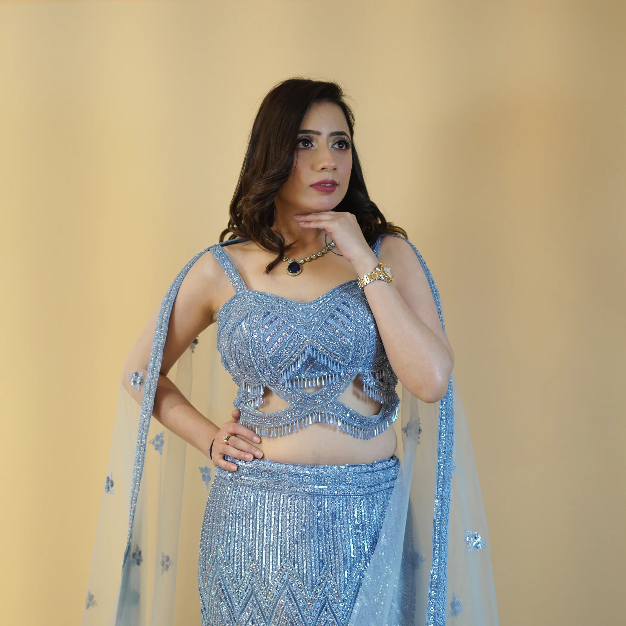 Stunning Mermaid Style Crop Top Lehenga Vastrachowk