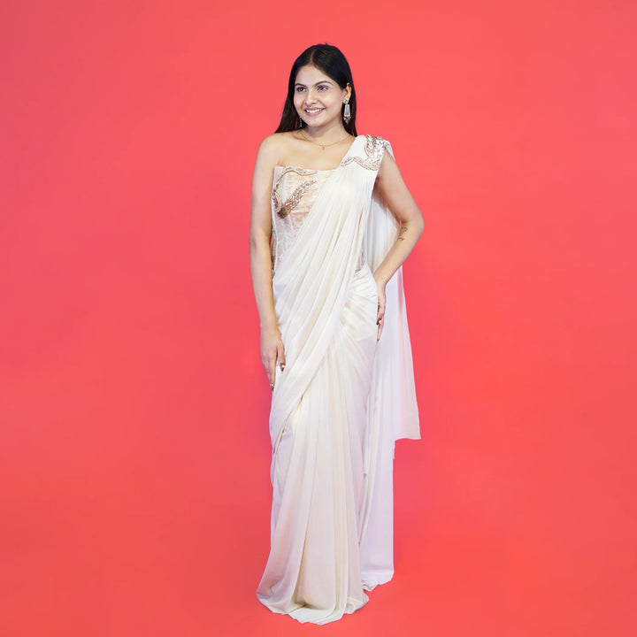 Stylish Crop Top Drape Saree with Co-ord Set Look