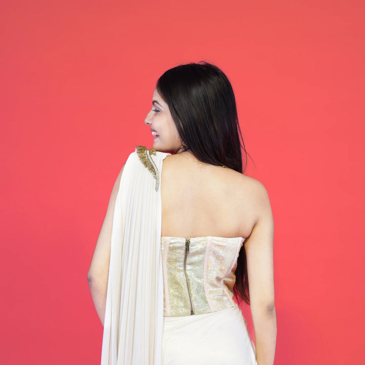 Stylish Crop Top Drape Saree with Co-ord Set Look Vastrachowk