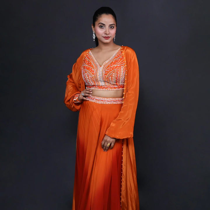 Stylish Crop Top Plazo Set with Shrug