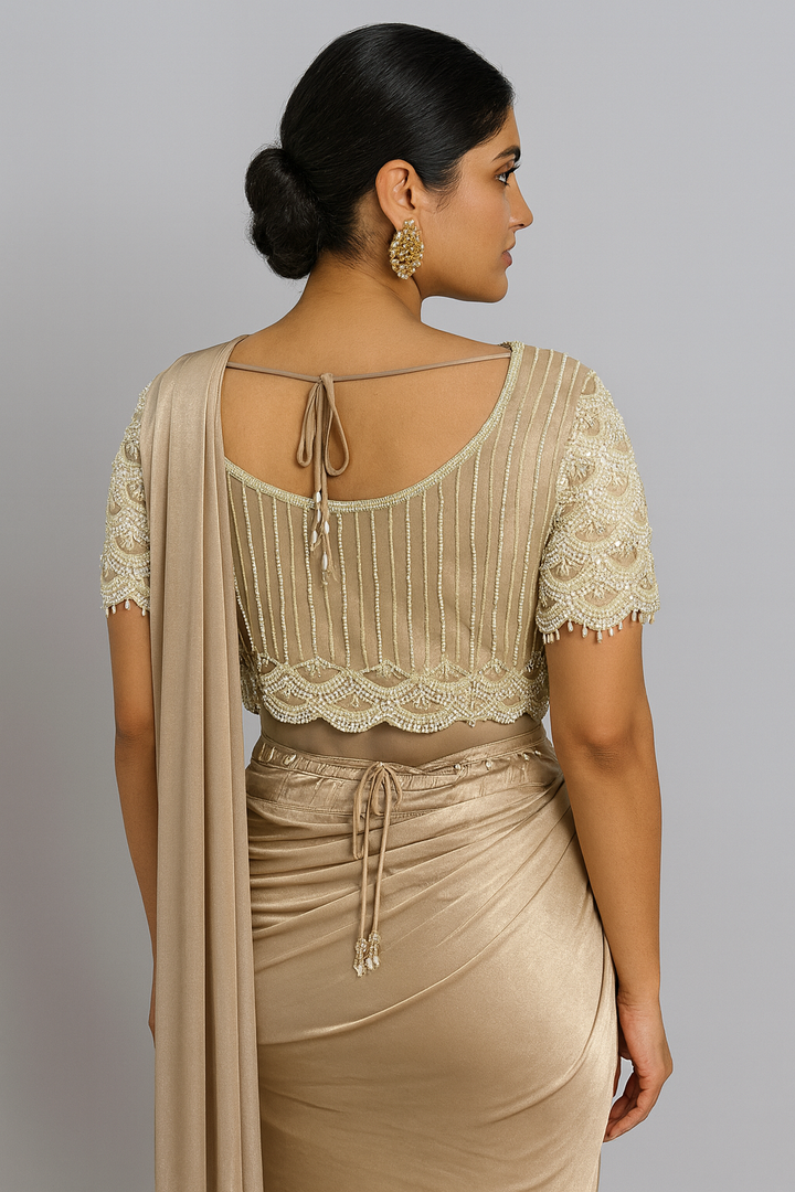 Stylish Crush Drape Saree back profile