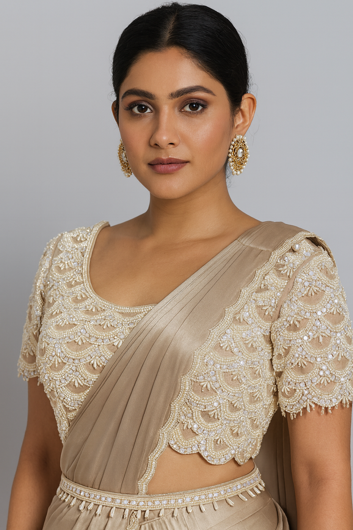 Stylish Crush Drape Saree close profile