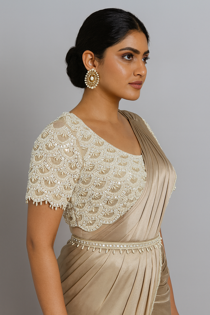 Stylish Crush Drape Saree side profile
