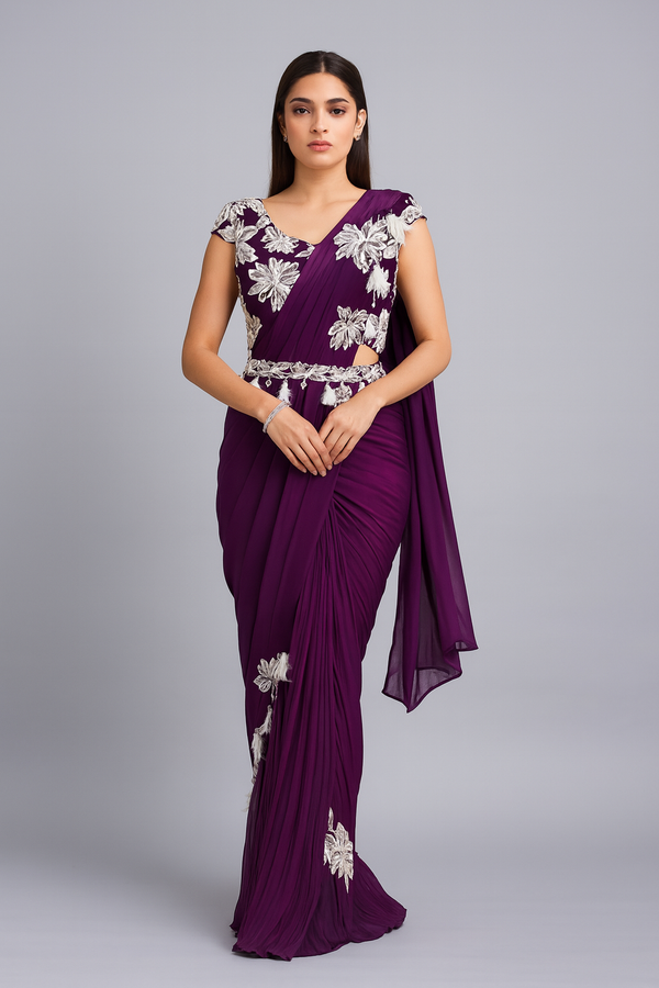 Stylish Drape Saree with Feathers 