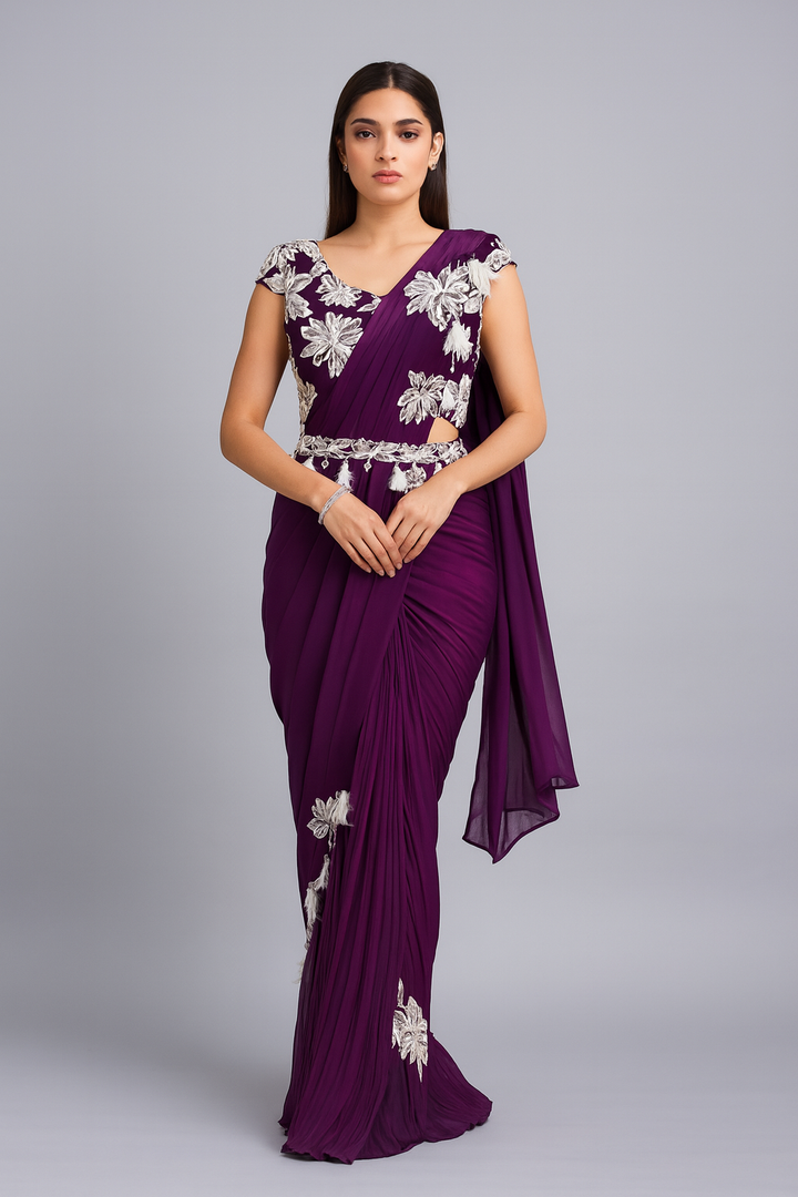 Stylish Drape Saree with Feathers 
