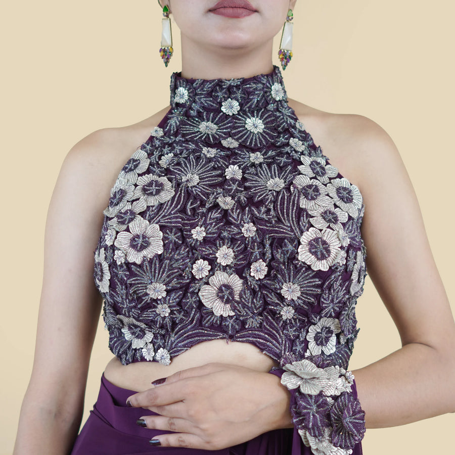 Stylish Halterneck Drape Saree Vastrachowk