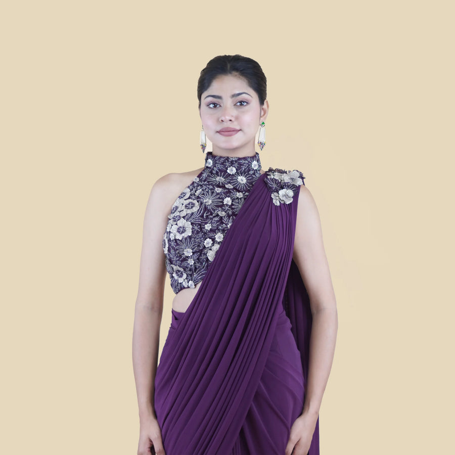 Stylish Halterneck Drape Saree Vastrachowk