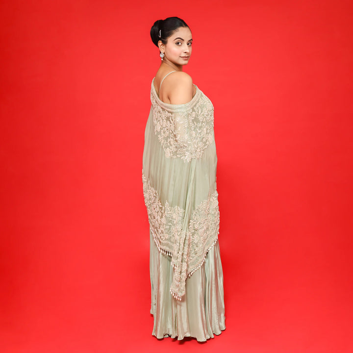 Stylish One Shoulder Cape with Sharara Vastrachowk
