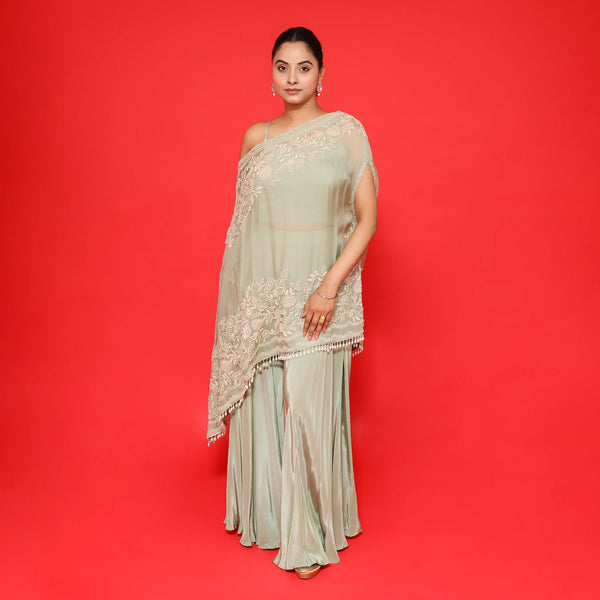 Stylish One Shoulder Cape with Sharara