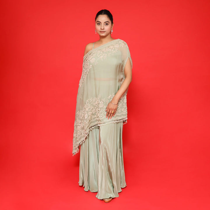 Stylish One Shoulder Cape with Sharara