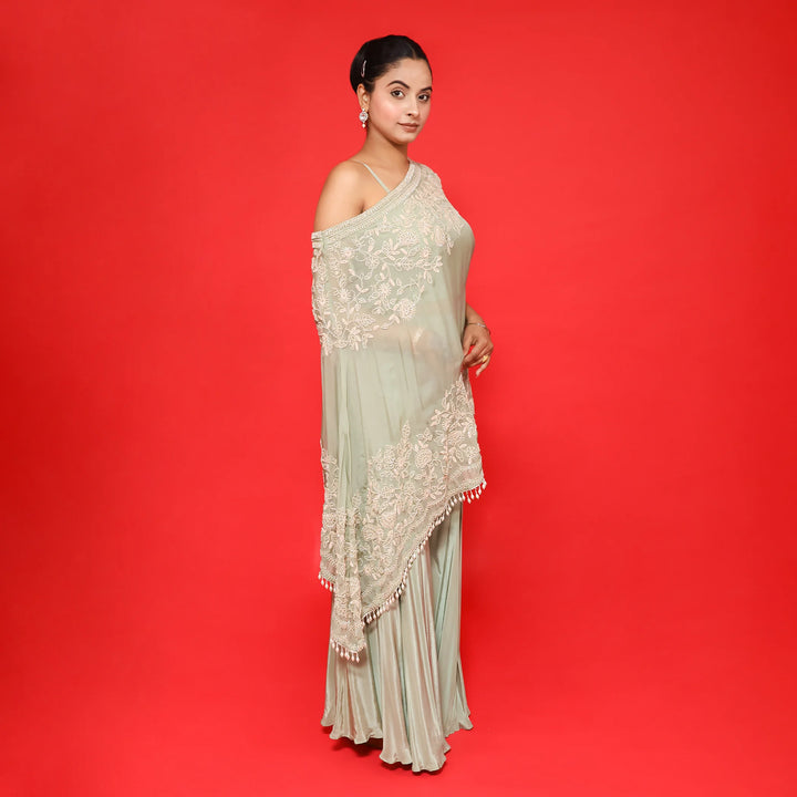 Stylish One Shoulder Cape with Sharara Vastrachowk