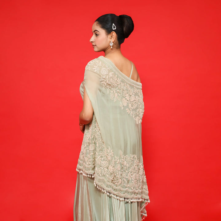 Stylish One Shoulder Cape with Sharara Vastrachowk