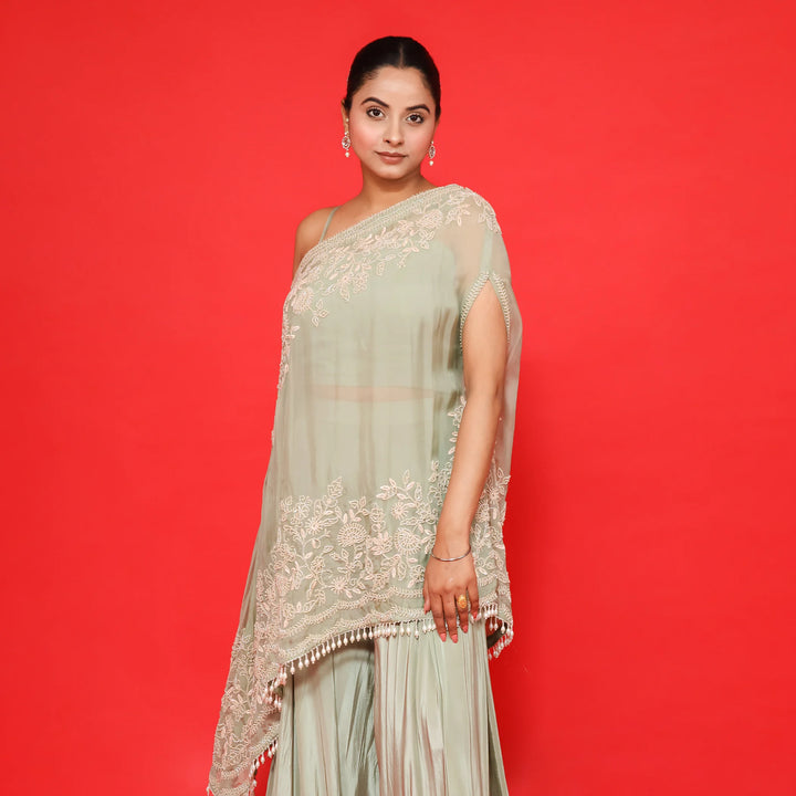Stylish One Shoulder Cape with Sharara Vastrachowk