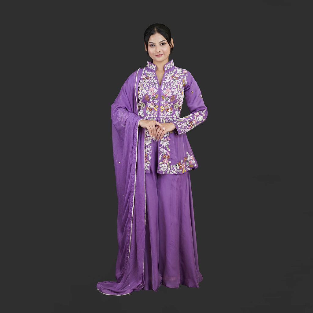 Stylish Peplum Short Shirt Sharara Set