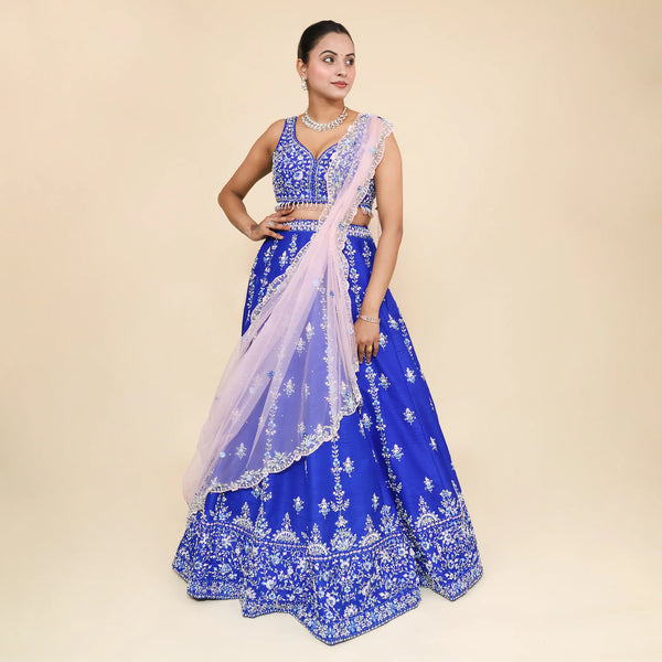 Teel Blue Silk Crop Top Lehenga – Elegant & Traditional