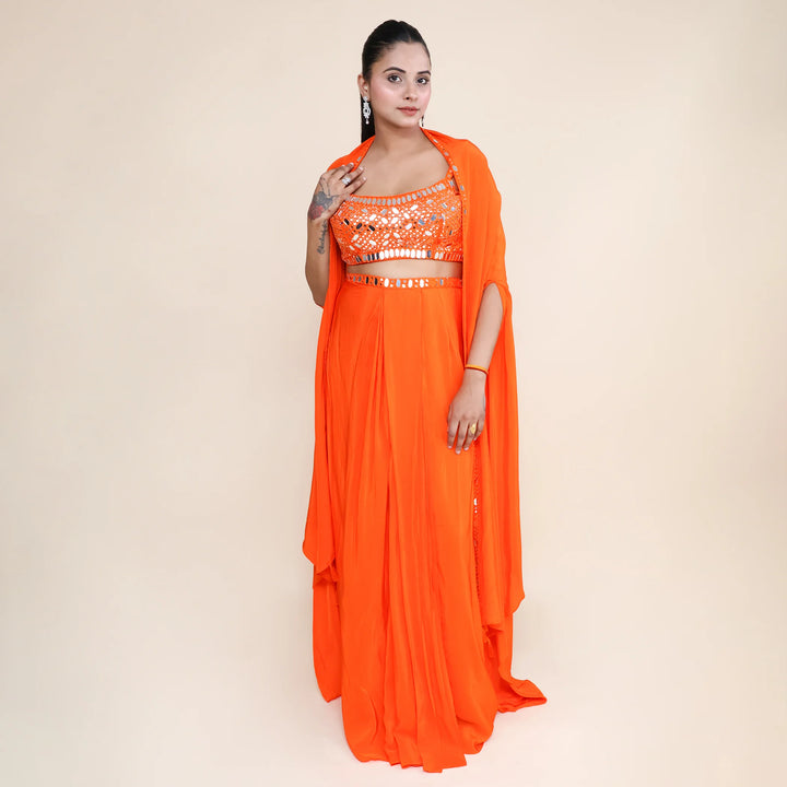 Trendy Crop Top Dhoti Set with Shrug- Vastrachowk