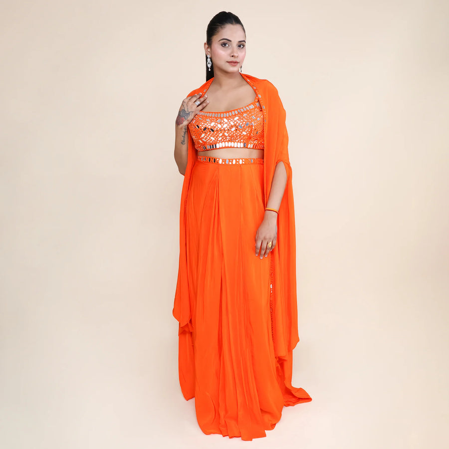 Trendy Crop Top Dhoti Set with Shrug- Vastrachowk