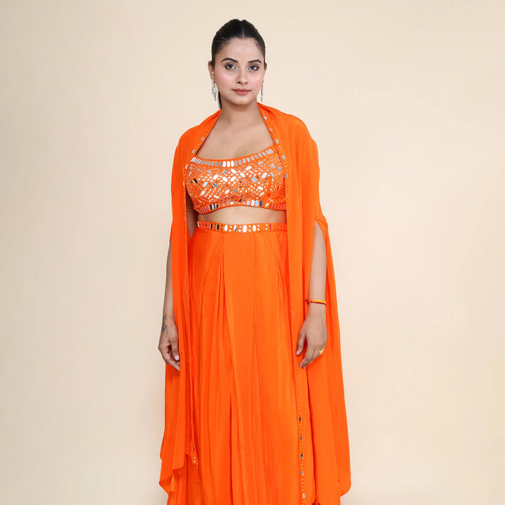 Trendy Crop Top Dhoti Set with Shrug- Vastrachowk
