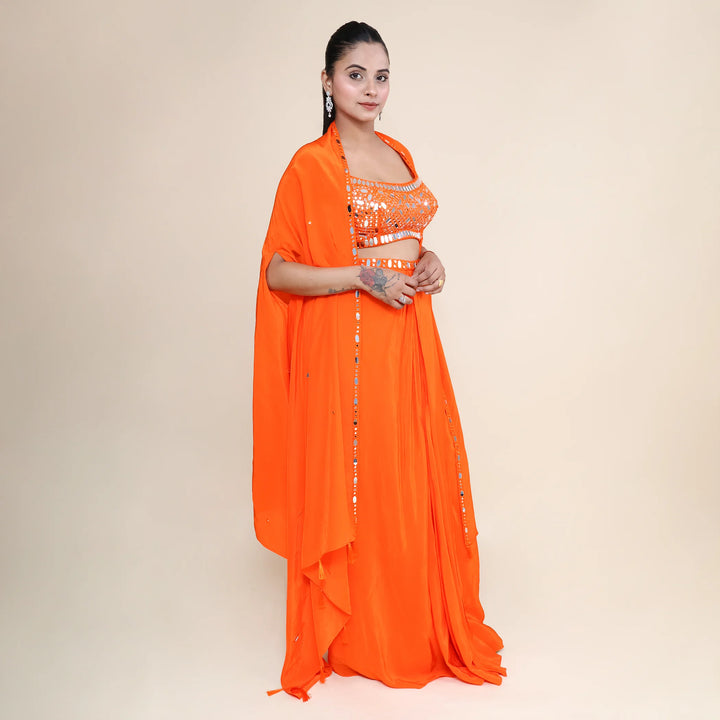 Trendy Crop Top Dhoti Set with Shrug- Vastrachowk