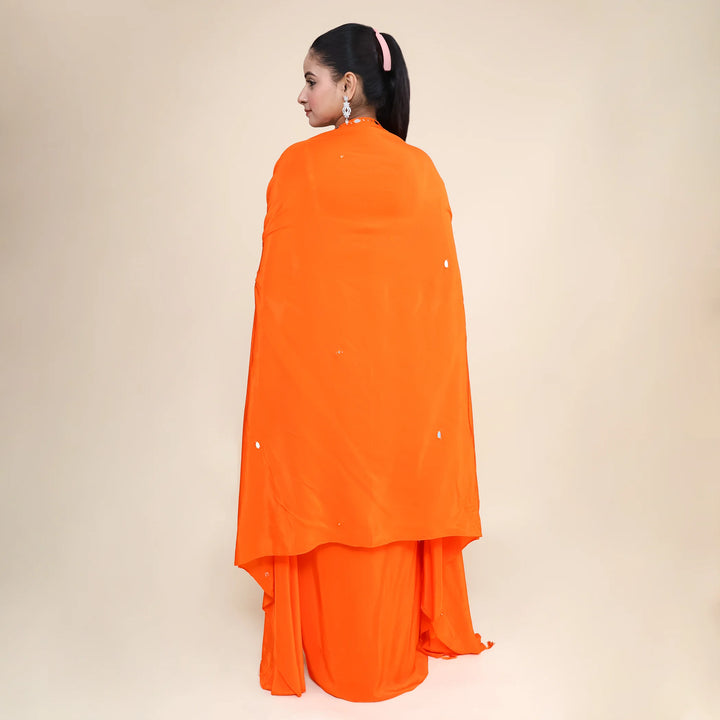 Trendy Crop Top Dhoti Set with Shrug- Vastrachowk
