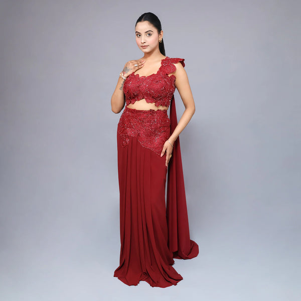 Trendy Crop Top Drape Skirt