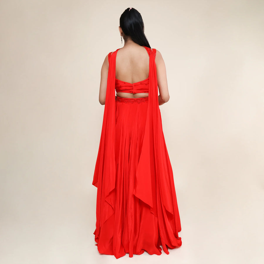 Trendy Crop Top Lehenga Set with Choker & Dupatta- Vastrachowk