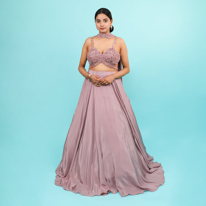 Trendy Crop Top Lehenga with Stylish Choker Dupatta