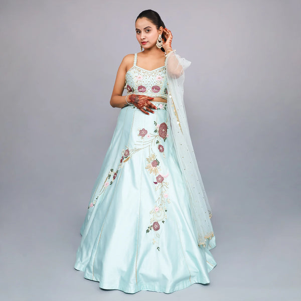 Trendy Crop Top Skirt with Net Dupatta- Vastrachowk