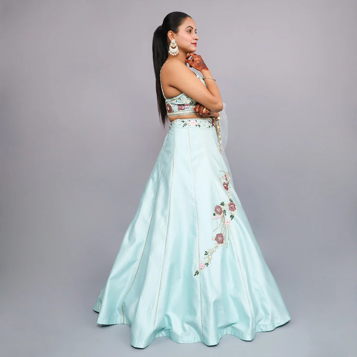 Trendy Crop Top Skirt with Net Dupatta- Vastrachowk