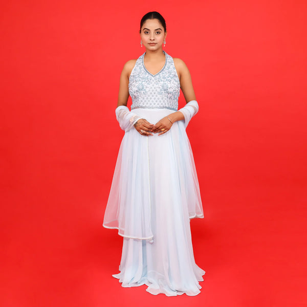 Trendy Halter Neck Anarkali with Dupatta