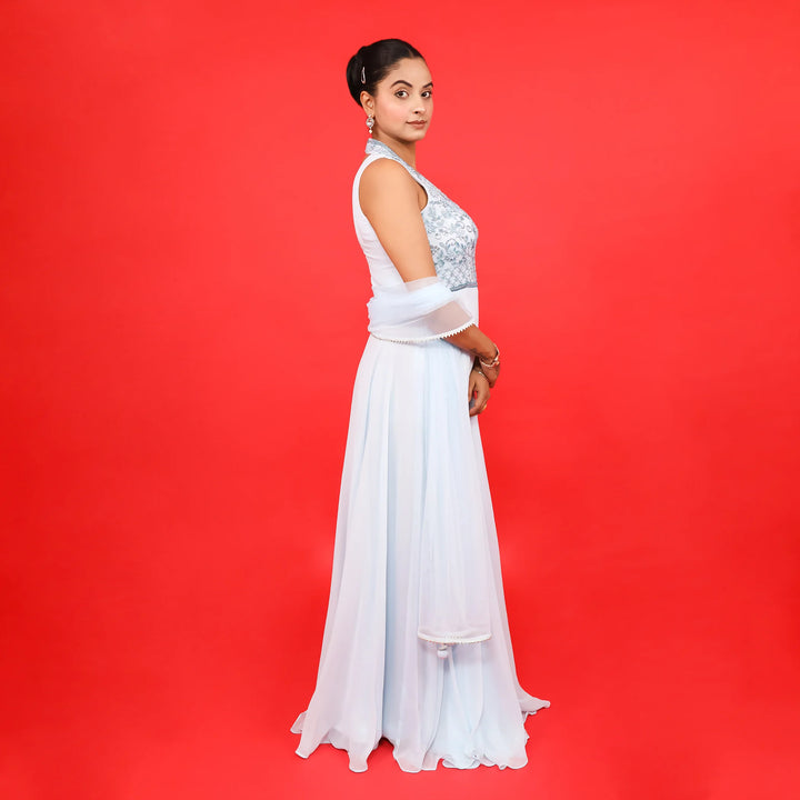 Trendy Halter Neck Anarkali with Dupatta Vastrachowk