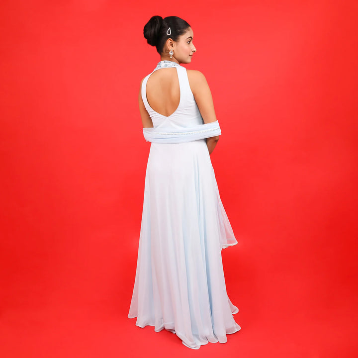 Trendy Halter Neck Anarkali with Dupatta Vastrachowk