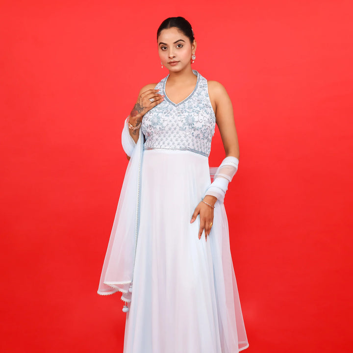 Trendy Halter Neck Anarkali with Dupatta Vastrachowk