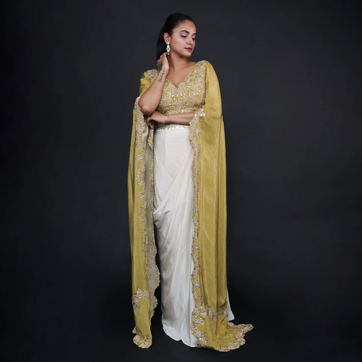 Trendy Long Sleeves Crop Top with Dhoti- Vastrachowk